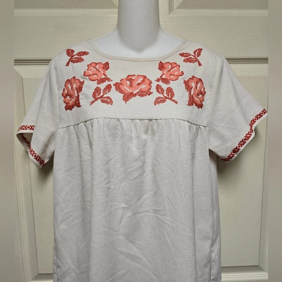 Umgee Floral Embroidered A Line Tunic Dress White Womens Bohemian Size Small - Picture 2 of 9